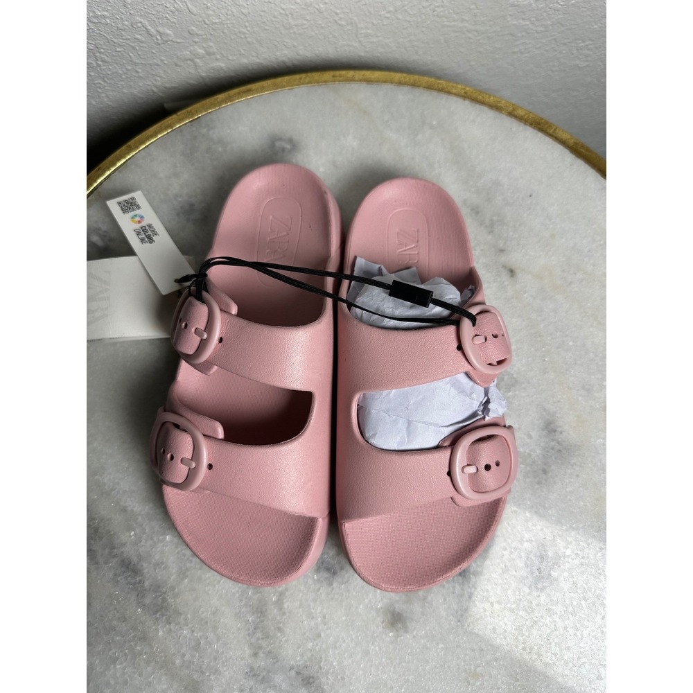 Zara Kids Pink Rubberized Double Buckle Slide Sandals‎ Summer Pool Shoes